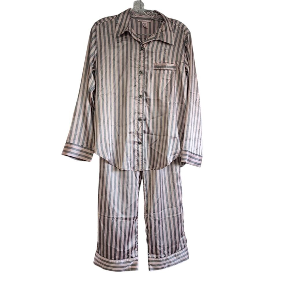 Victoria's Secret Signature Stripe Satin Long Pajama Set Size XS Loungewear